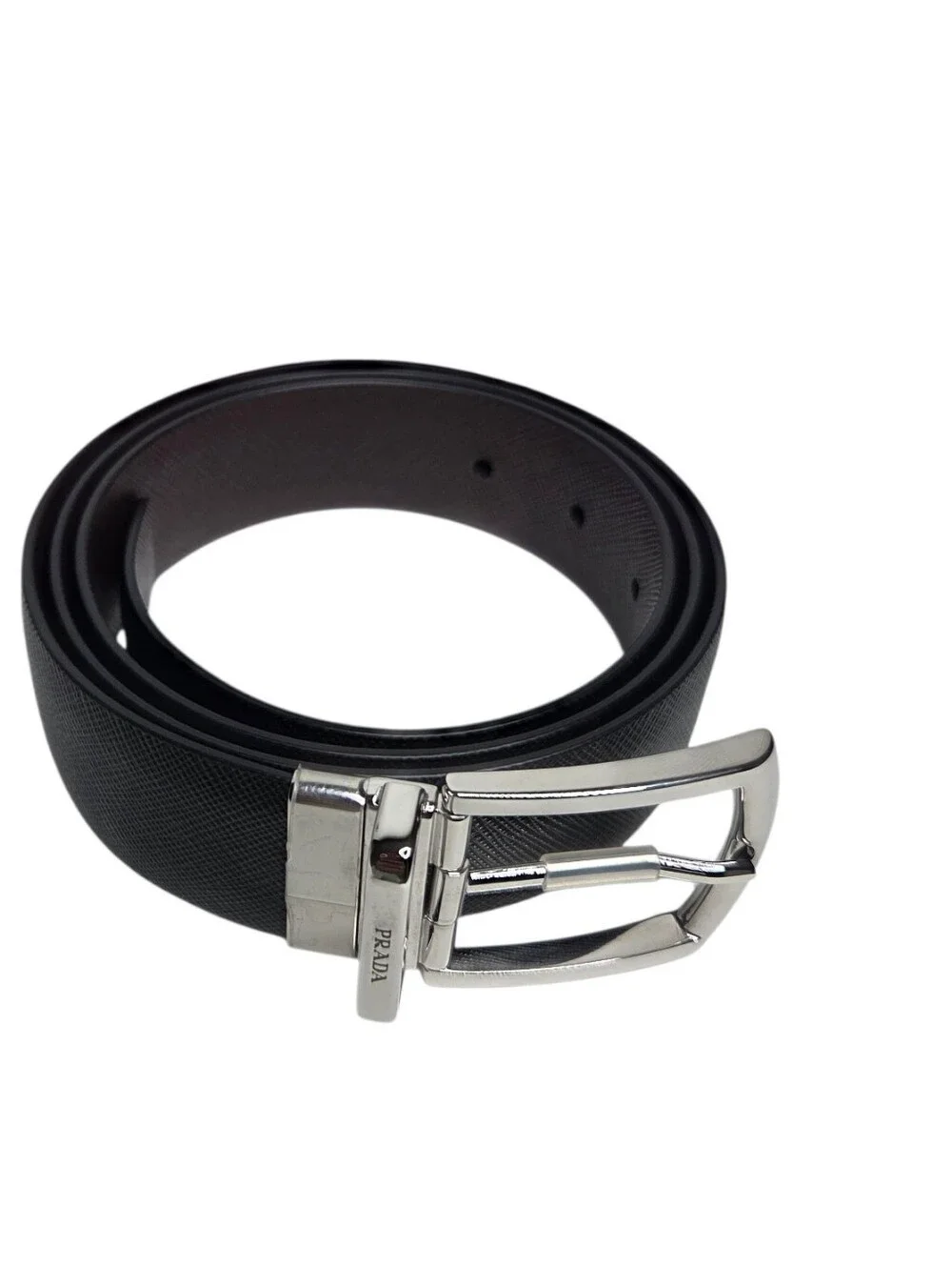 Prada Saffiano Reversible Leather Belt - Black/Brown